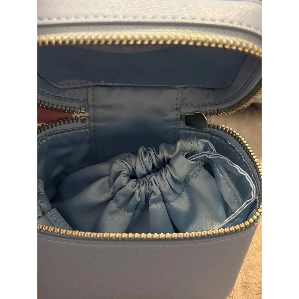 Talbots Blue Saffiano Leather Travel Jewelry Case Makeup Organizer Box Mini
